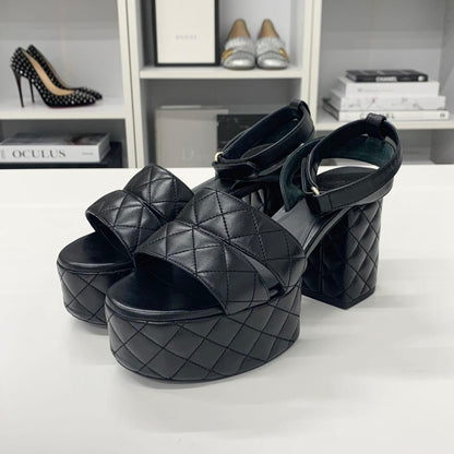 Chanel CC Logo Leather Quilted Strap Sandals Black — view 3