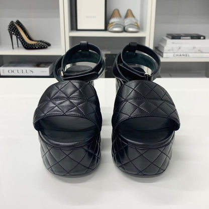 Chanel CC Logo Leather Quilted Strap Sandals Black — view 4