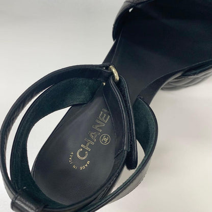 Chanel CC Logo Leather Quilted Strap Sandals Black — view 8