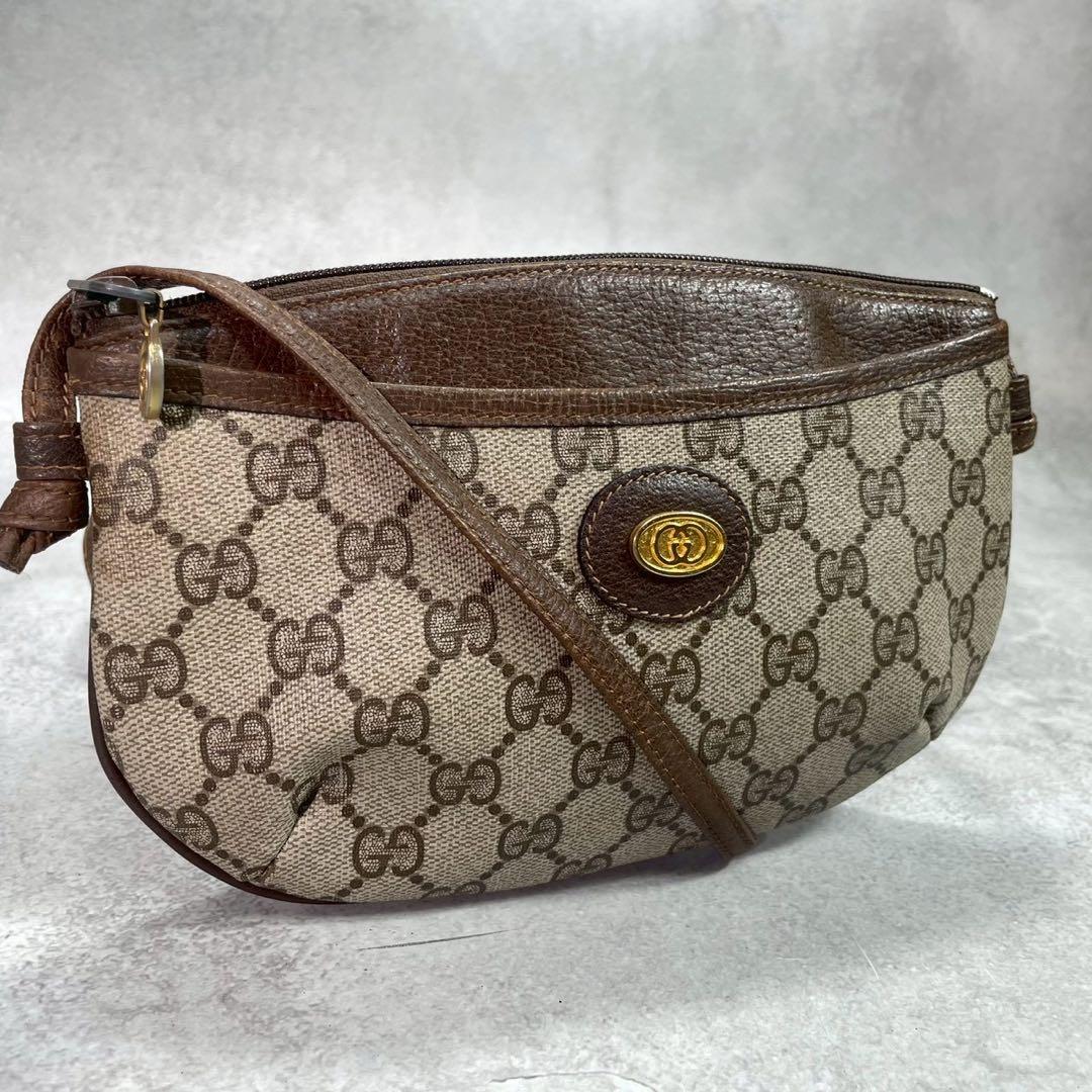 Gucci GG Shoulder Bag Brown Beige Leather