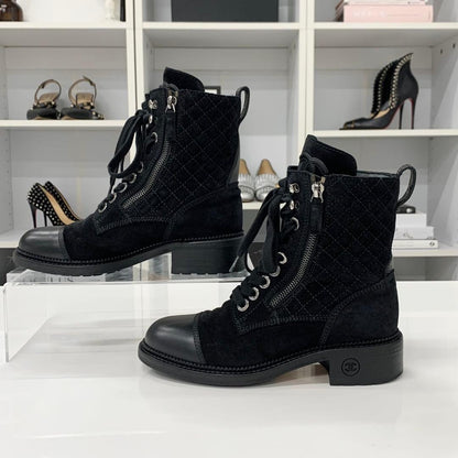 Chanel CC Logo Suede Leather Quilted Short Boots — view 2