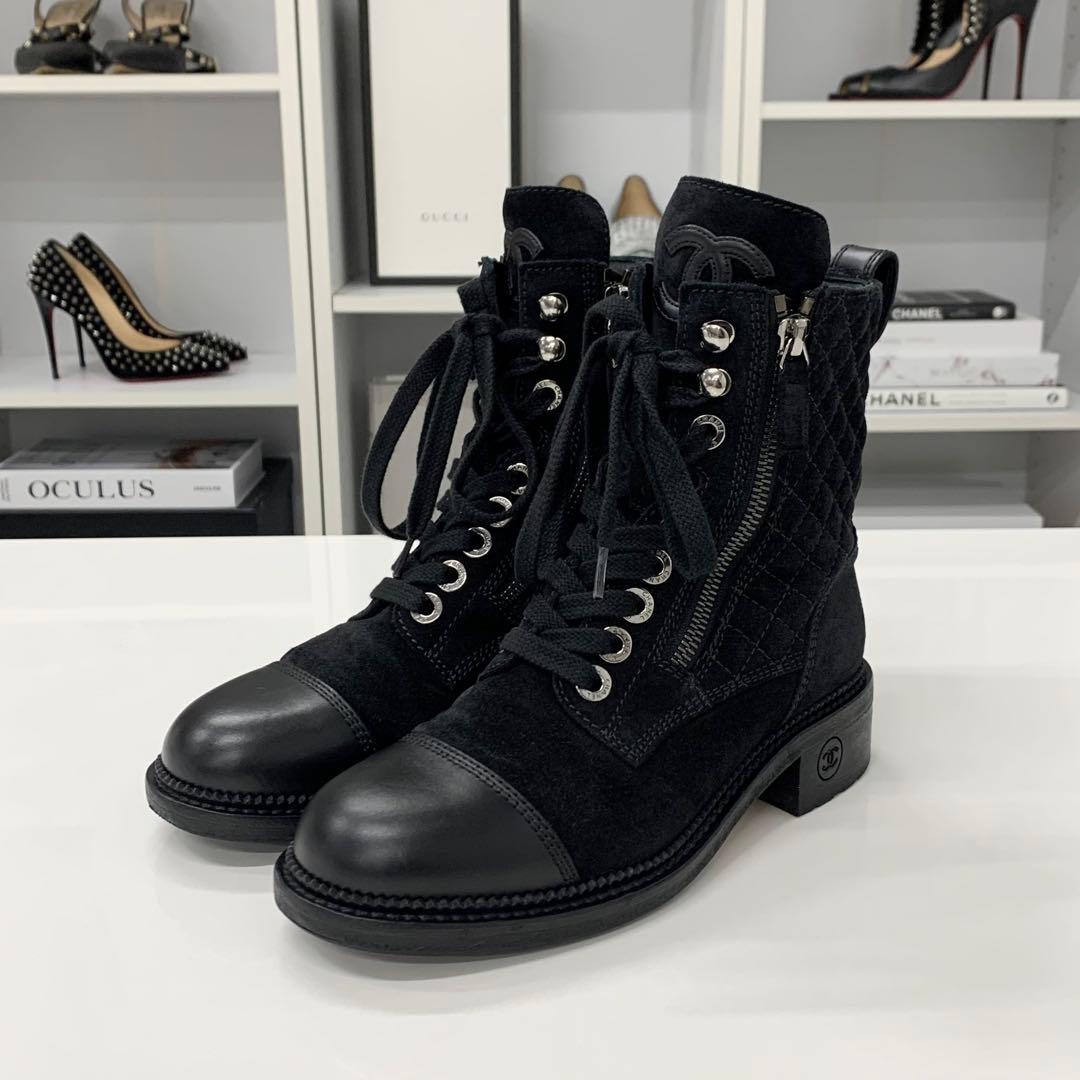 Chanel CC Logo Suede Leather Quilted Short Boots — view 3