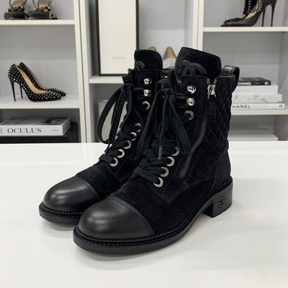 Chanel CC Logo Suede Leather Quilted Short Boots — view 3