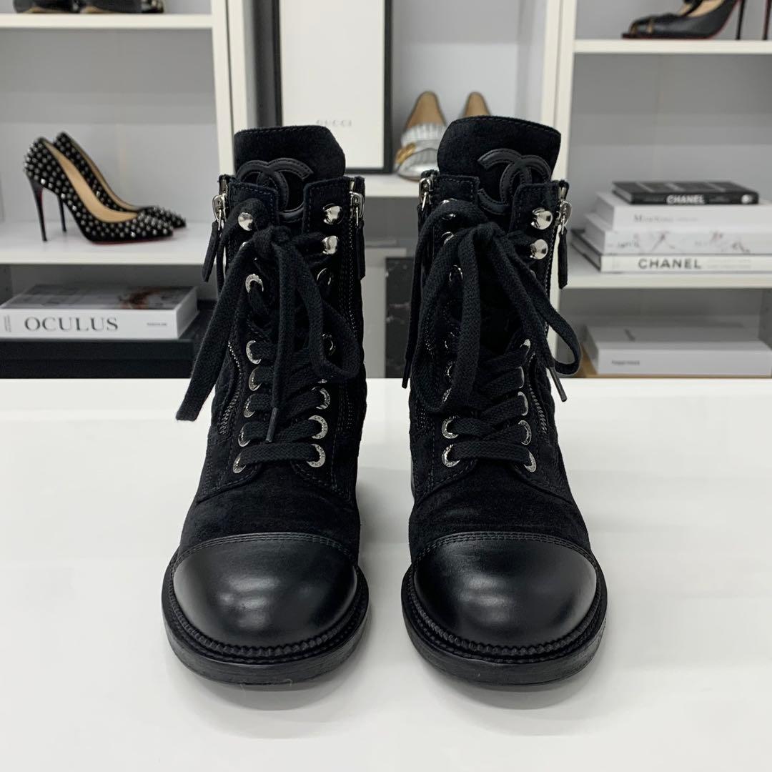 Chanel CC Logo Suede Leather Quilted Short Boots — view 4