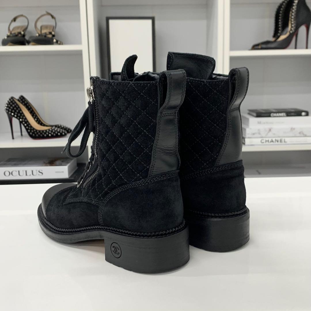 Chanel CC Logo Suede Leather Quilted Short Boots — view 5