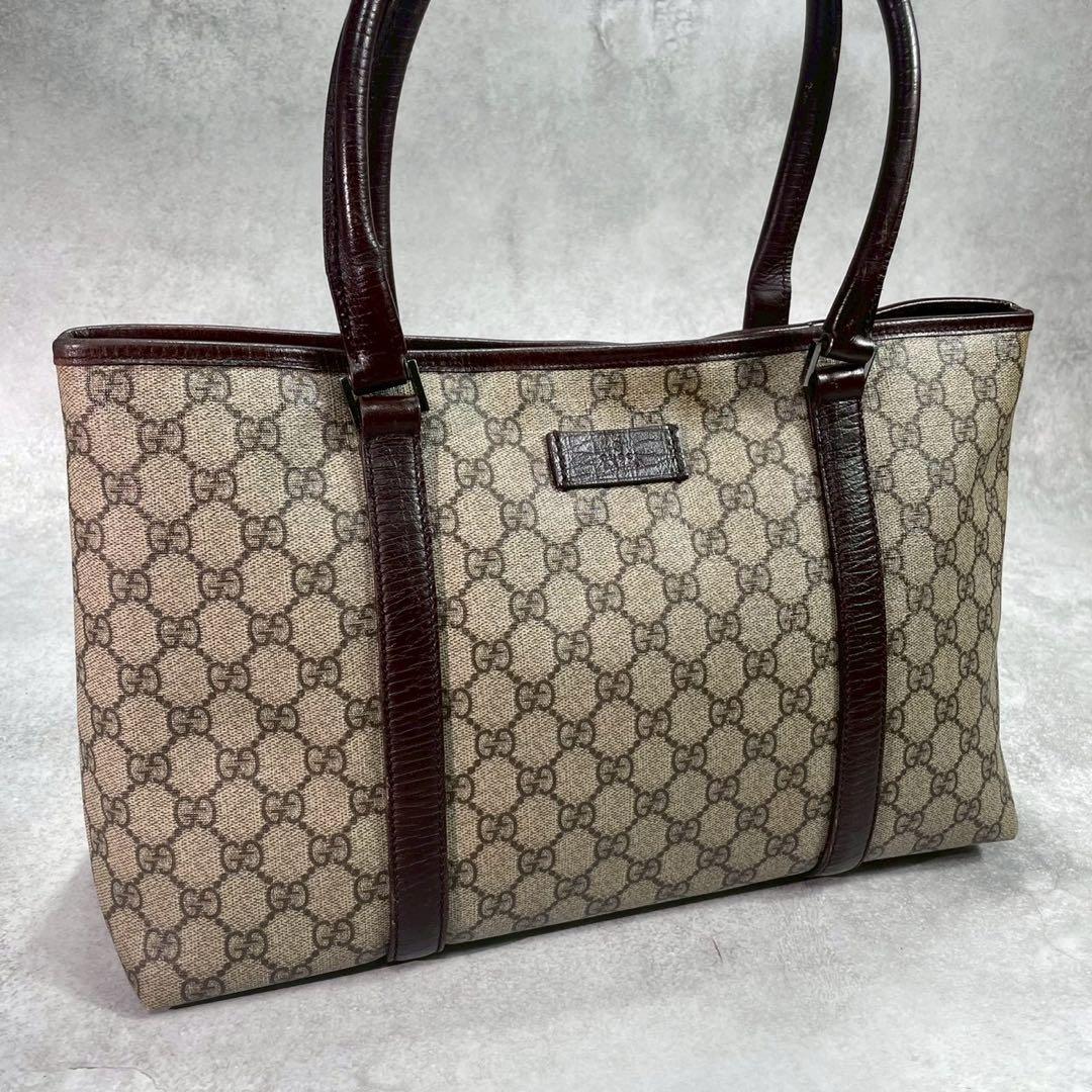 Gucci GG Tote Brown Beige Logo Leather