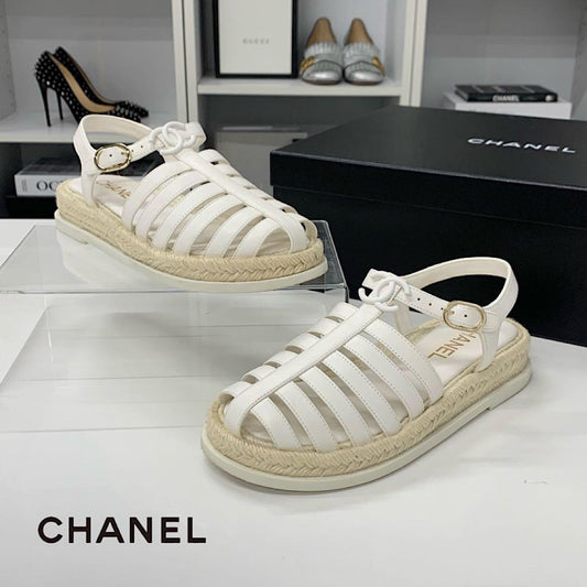 Chanel CC Logo Leather Gladiator Espadrille Sandals