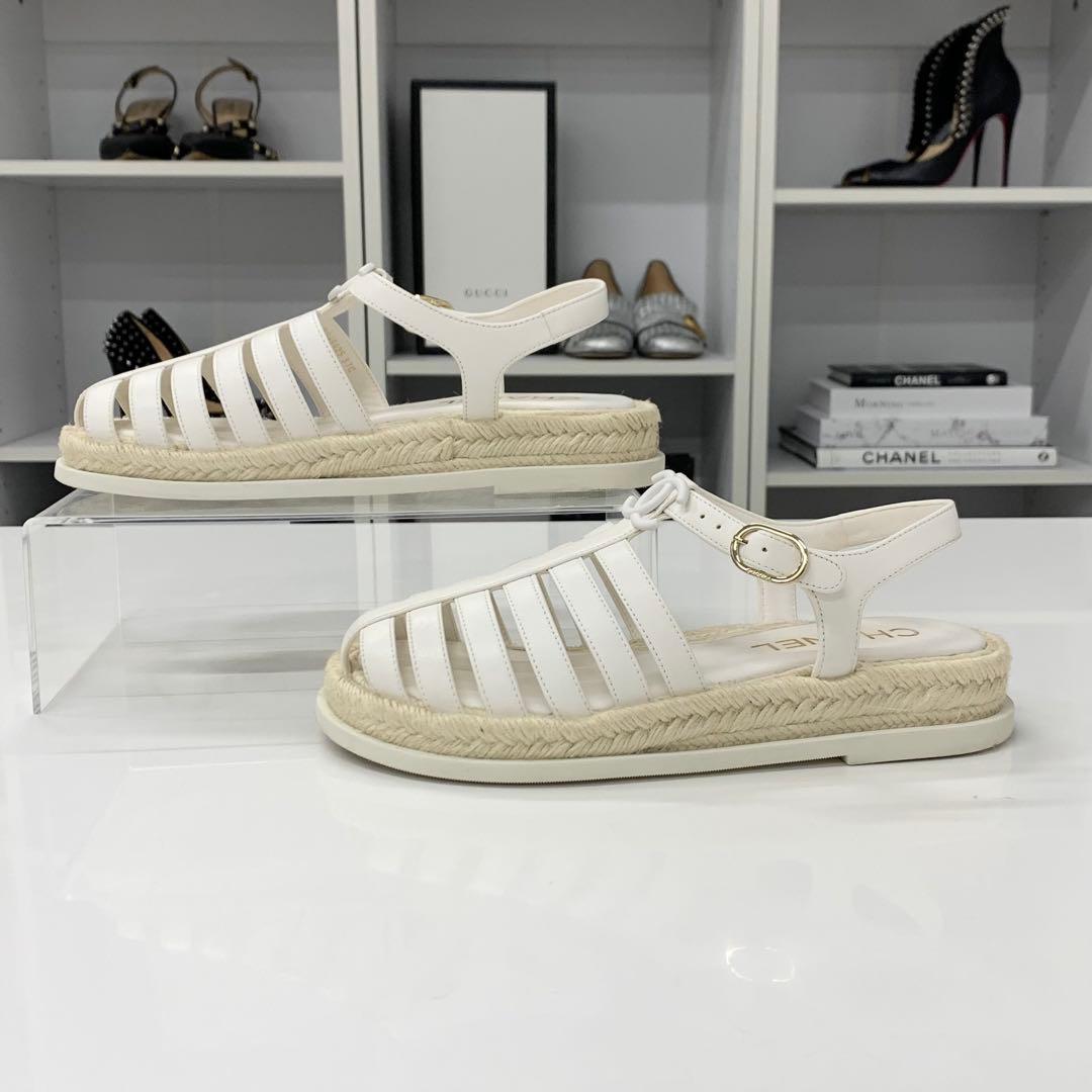 Chanel CC Logo Leather Gladiator Espadrille Sandals — view 2