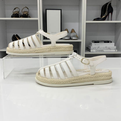 Chanel CC Logo Leather Gladiator Espadrille Sandals — view 2