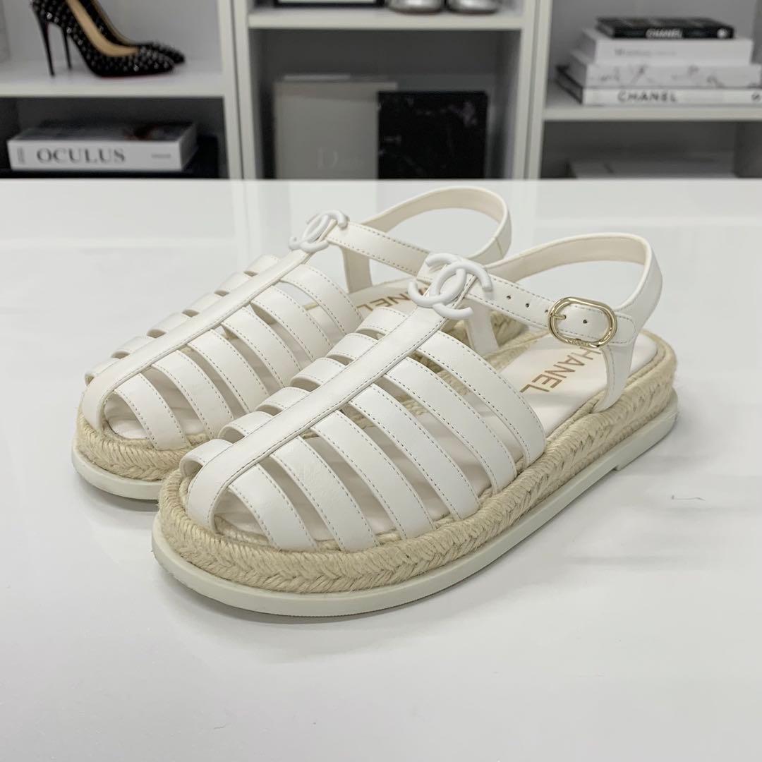 Chanel CC Logo Leather Gladiator Espadrille Sandals — view 3