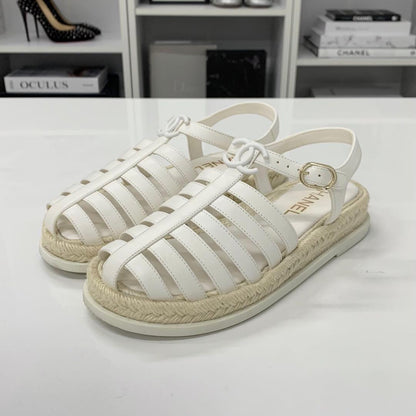 Chanel CC Logo Leather Gladiator Espadrille Sandals — view 3