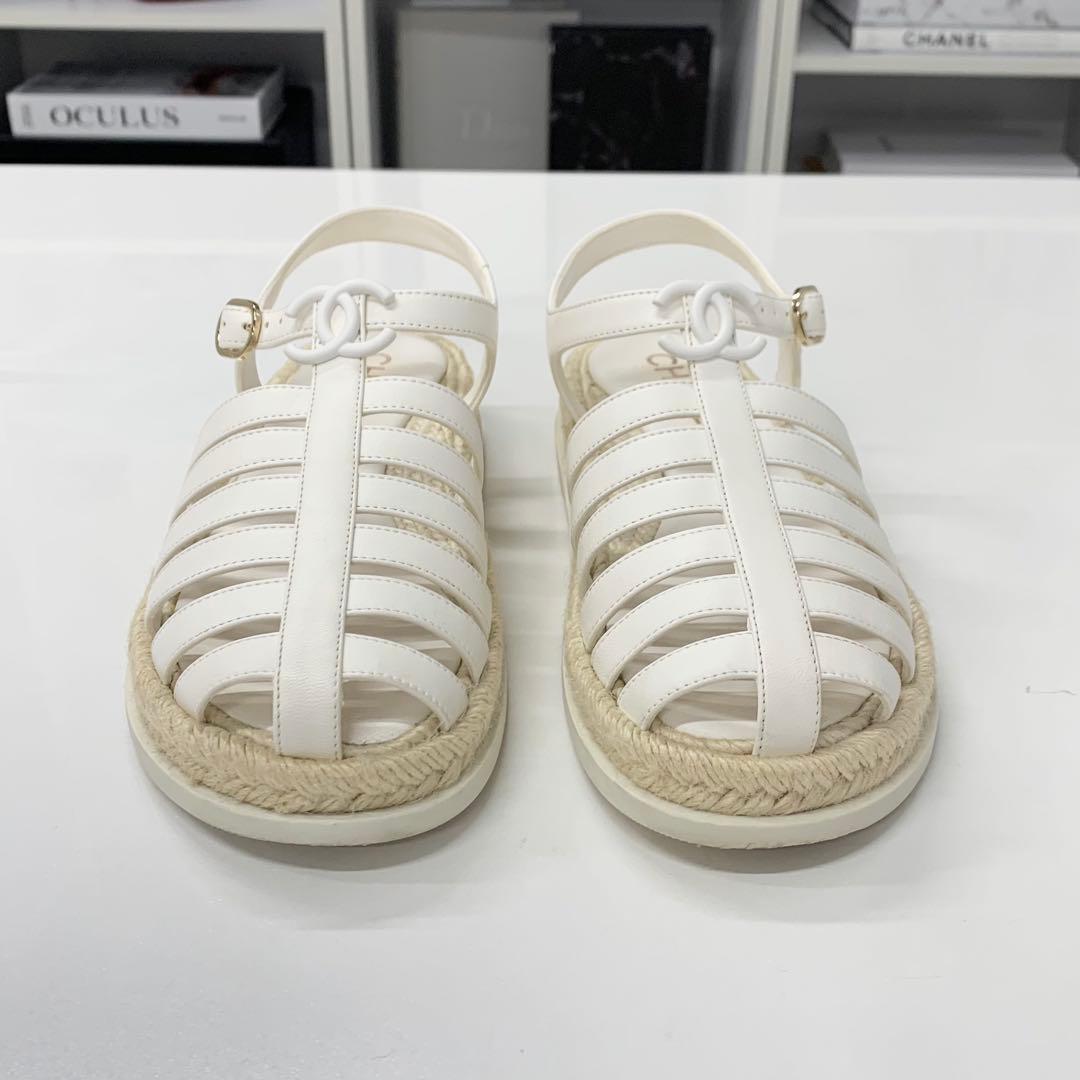 Chanel CC Logo Leather Gladiator Espadrille Sandals — view 4