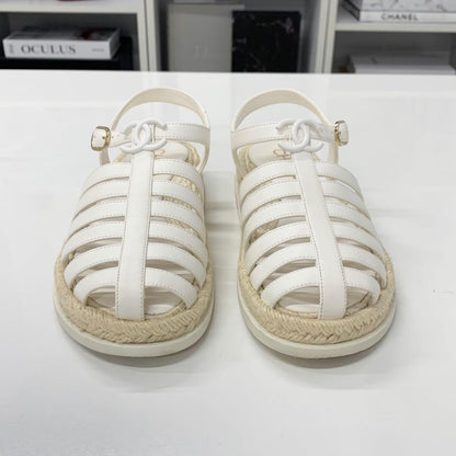 Chanel CC Logo Leather Gladiator Espadrille Sandals — view 4