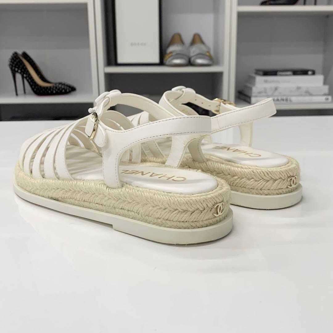 Chanel CC Logo Leather Gladiator Espadrille Sandals — view 5