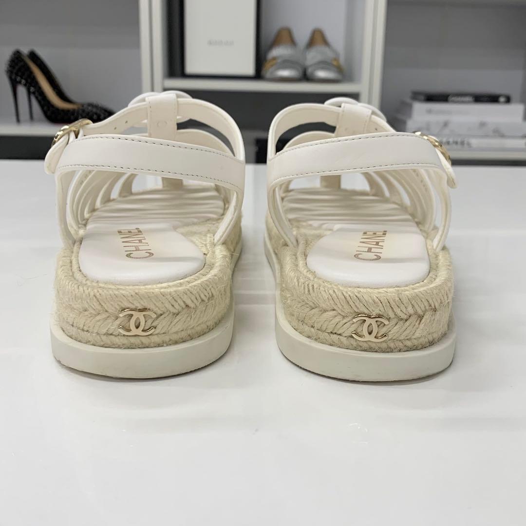 Chanel CC Logo Leather Gladiator Espadrille Sandals — view 6
