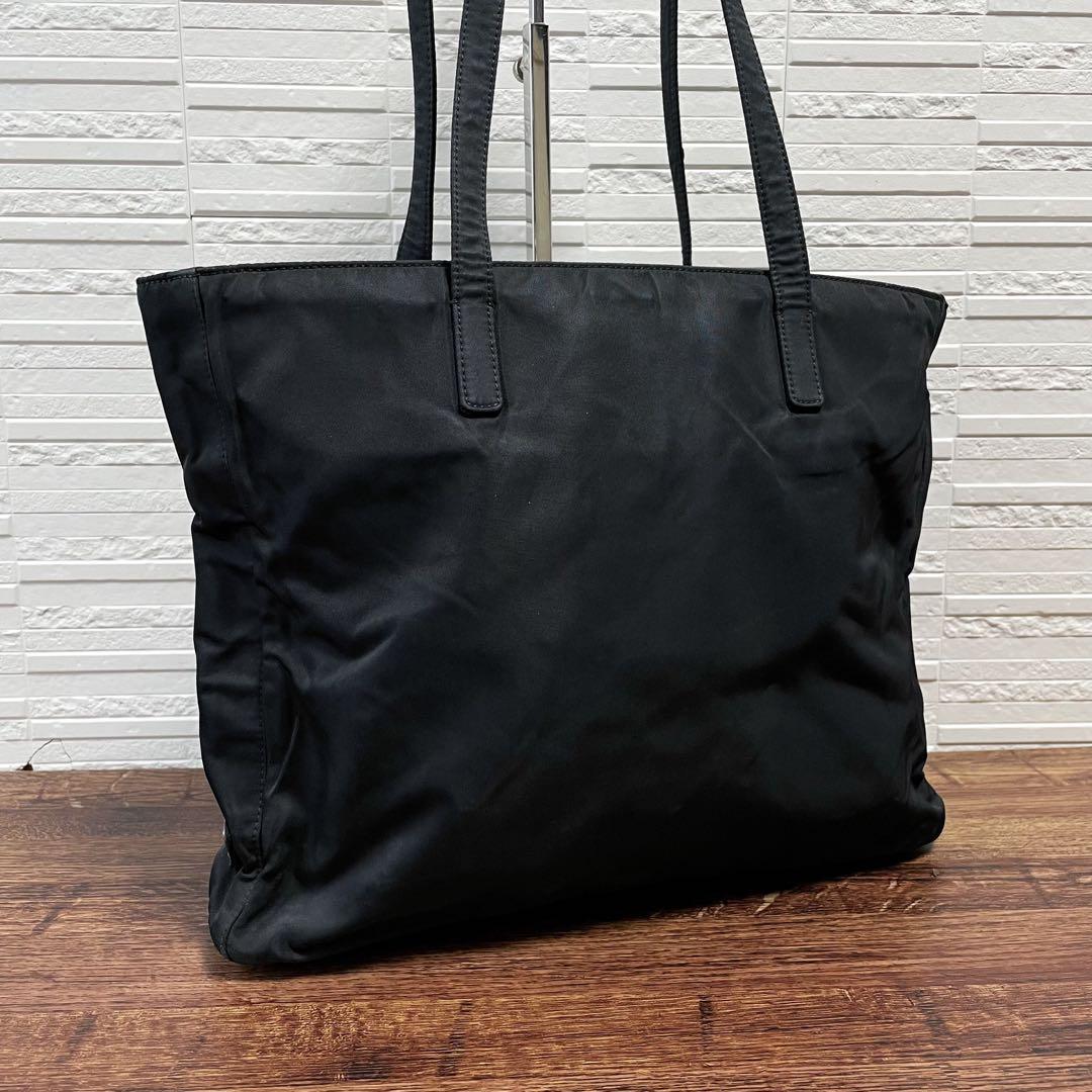Prada Nylon Triangle Plate Logo Shoulder Tote Black