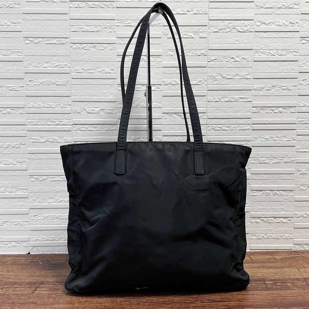 Prada Nylon Triangle Plate Logo Shoulder Tote Black — view 2