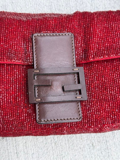 Fendi Beads Baguette Red Shoulder Bag — view 4