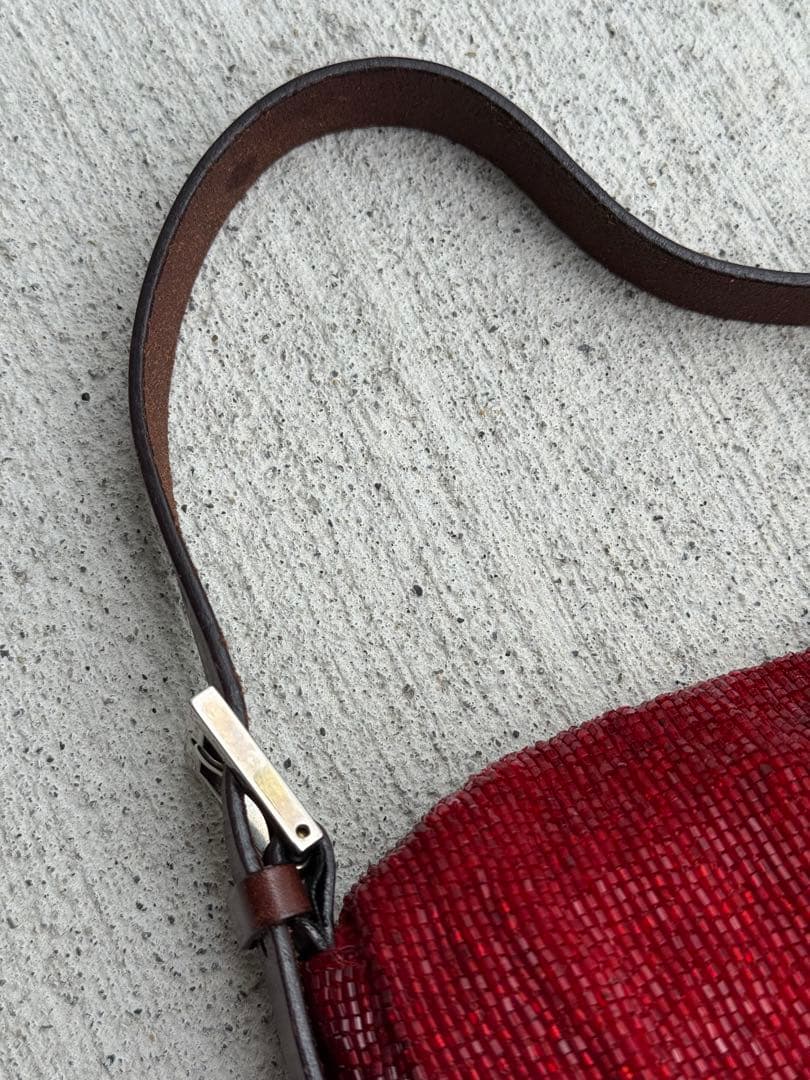 Fendi Beads Baguette Red Shoulder Bag — view 5