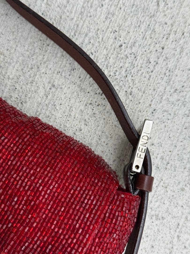 Fendi Beads Baguette Red Shoulder Bag — view 6