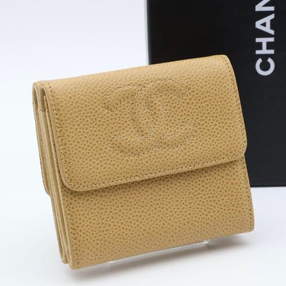 Chanel Caviar Leather CC Logo W-snap Trifold Wallet