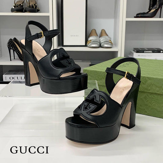 Gucci Leather Interlocking Platform Sandals