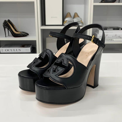 Gucci Leather Interlocking Platform Sandals — view 3