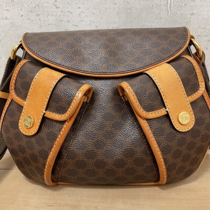 Celine Macadam Shoulder Bag Leather Brown Pocket