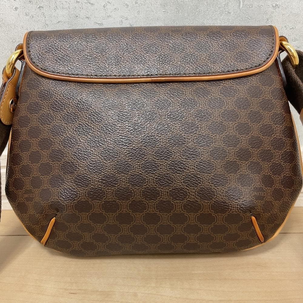Celine Macadam Shoulder Bag Leather Brown Pocket