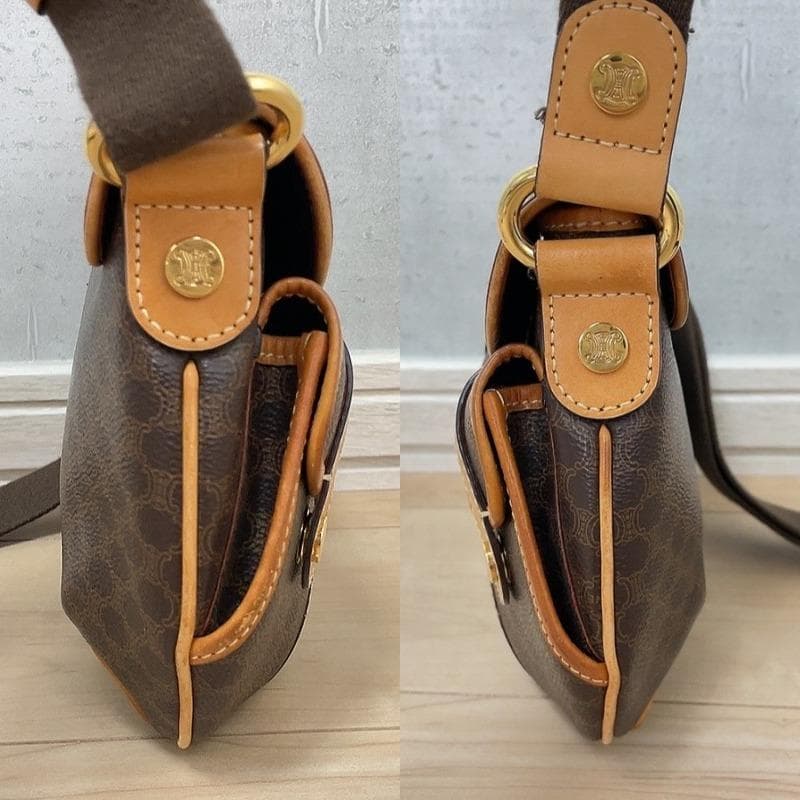 Celine Macadam Shoulder Bag Leather Brown Pocket