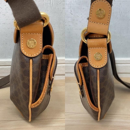 Celine Macadam Shoulder Bag Leather Brown Pocket