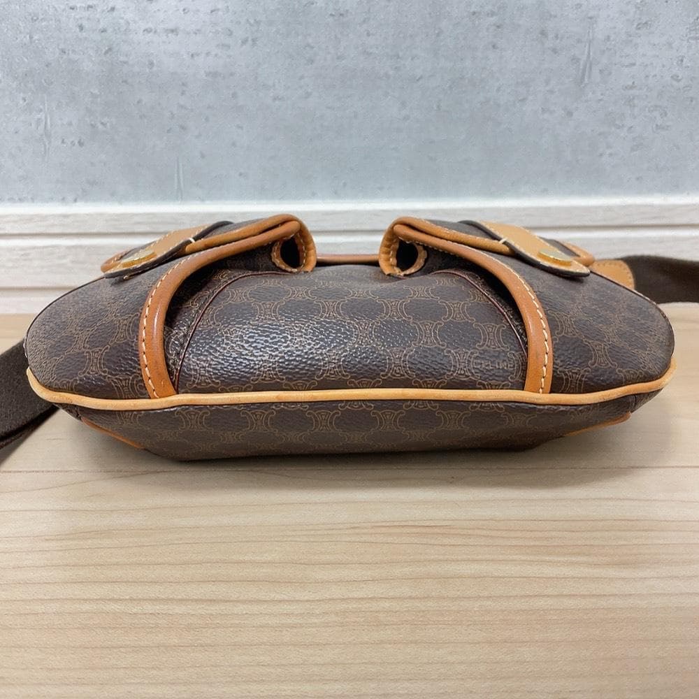 Celine Macadam Shoulder Bag Leather Brown Pocket