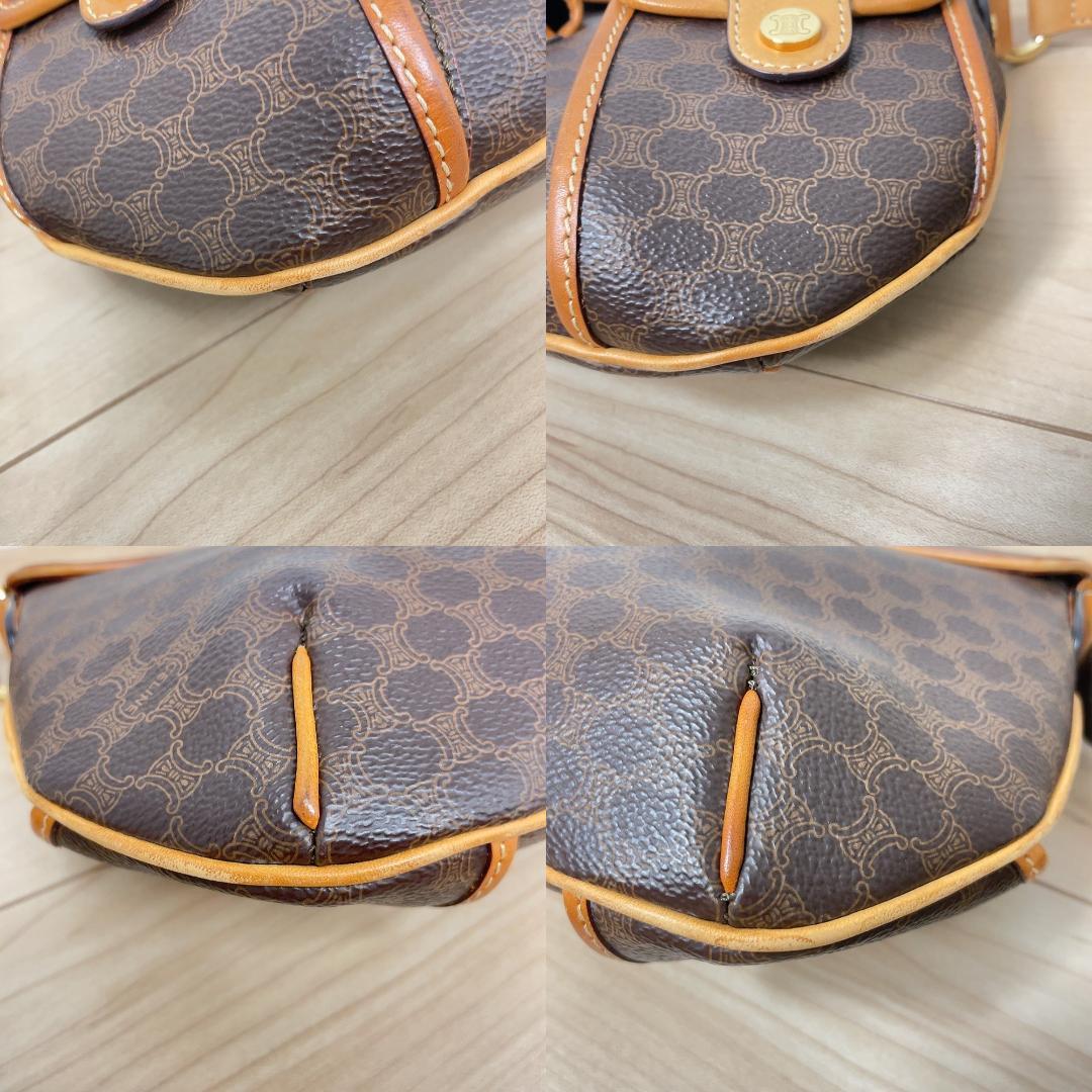 Celine Macadam Shoulder Bag Leather Brown Pocket