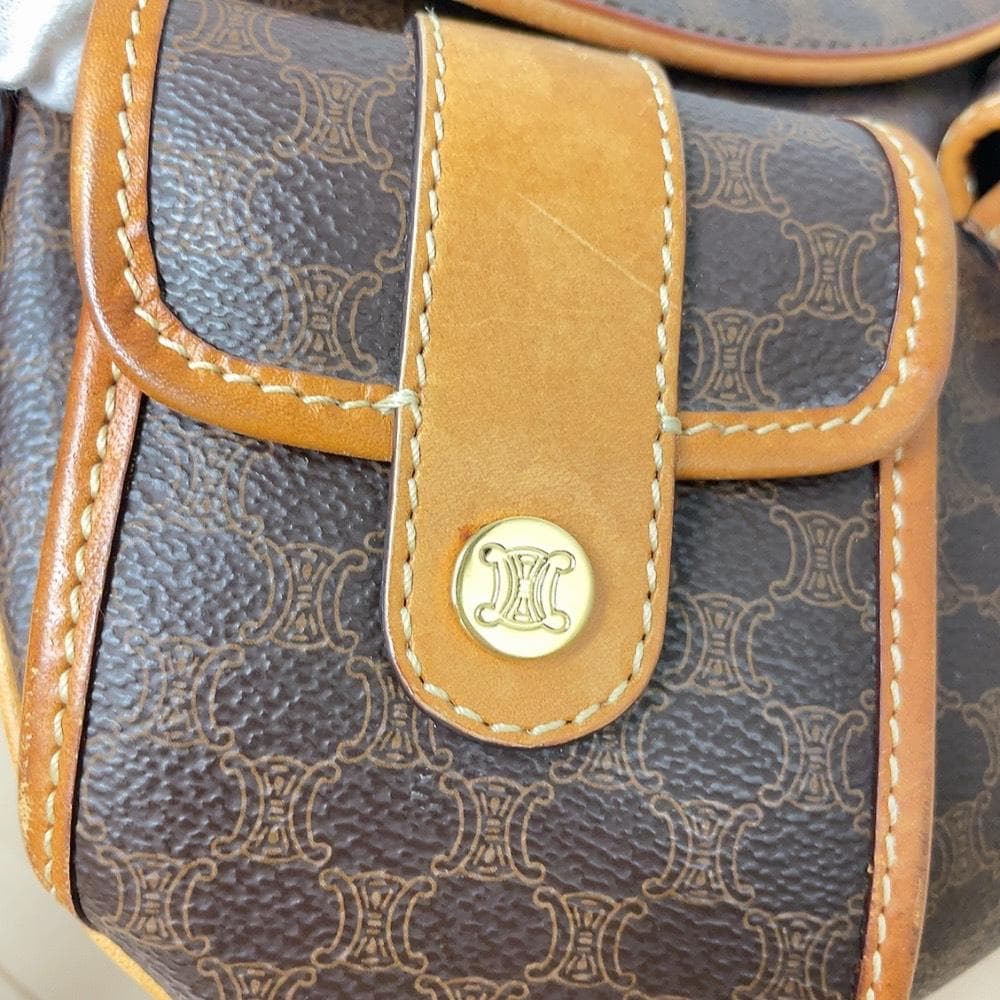Celine Macadam Shoulder Bag Leather Brown Pocket