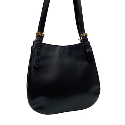 Celine Logo Leather Shoulder Tote Gold Black