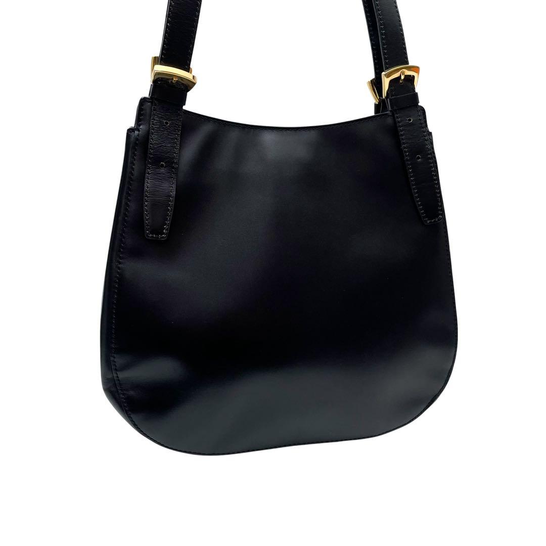 Celine Logo Leather Shoulder Tote Gold Black — view 2
