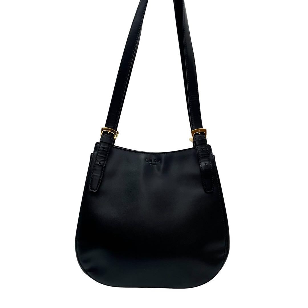 Celine Logo Leather Shoulder Tote Gold Black — view 3
