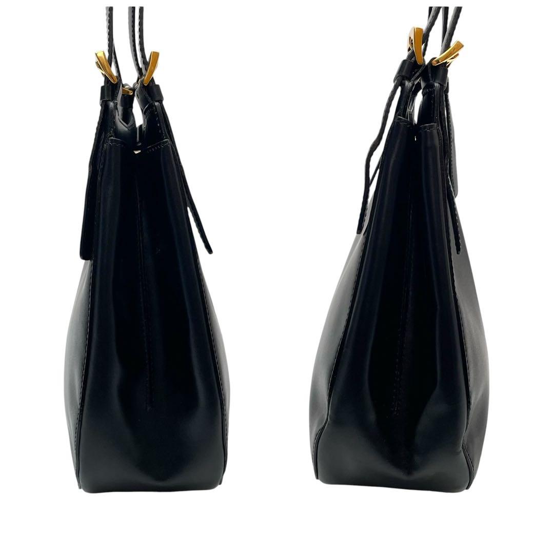 Celine Logo Leather Shoulder Tote Gold Black — view 4