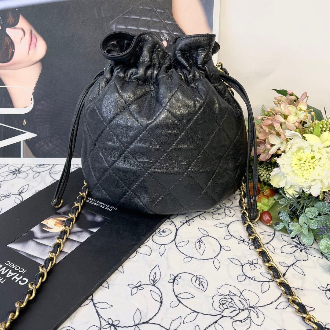 Chanel Drawstring Quilted Black Chain Shoulder — view 2