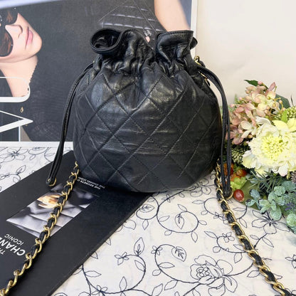 Chanel Drawstring Quilted Black Chain Shoulder — view 2