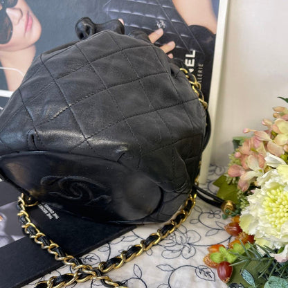 Chanel Drawstring Quilted Black Chain Shoulder — view 4