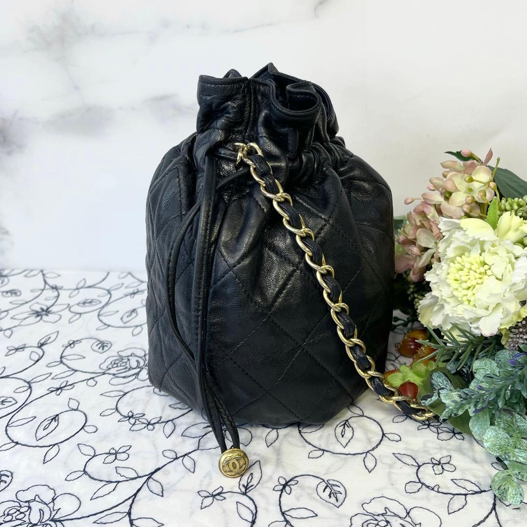 Chanel Drawstring Quilted Black Chain Shoulder — view 6