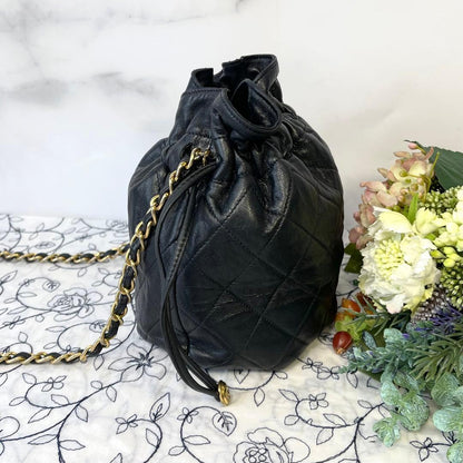Chanel Drawstring Quilted Black Chain Shoulder — view 7