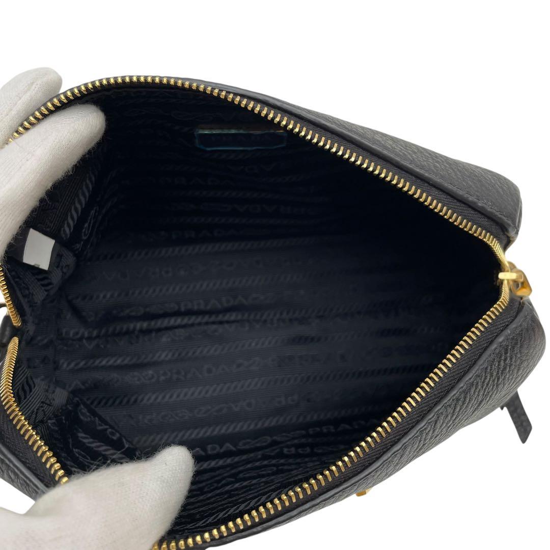 Prada Vitello Leather Chain Shoulder Bag Black — view 7