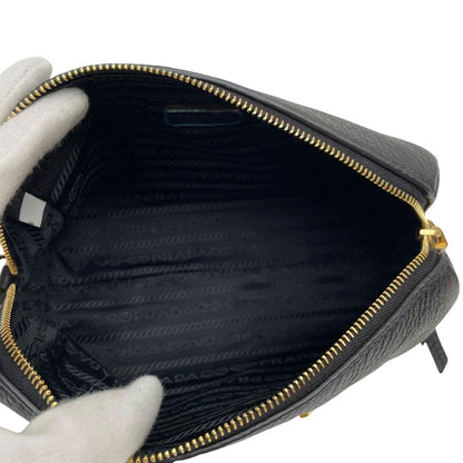 Prada Vitello Leather Chain Shoulder Bag Black — view 7