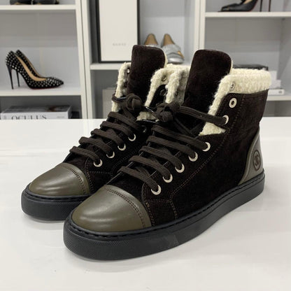 Unused Chanel Suede Leather Tweed Coco Mark High Cut Sneakers