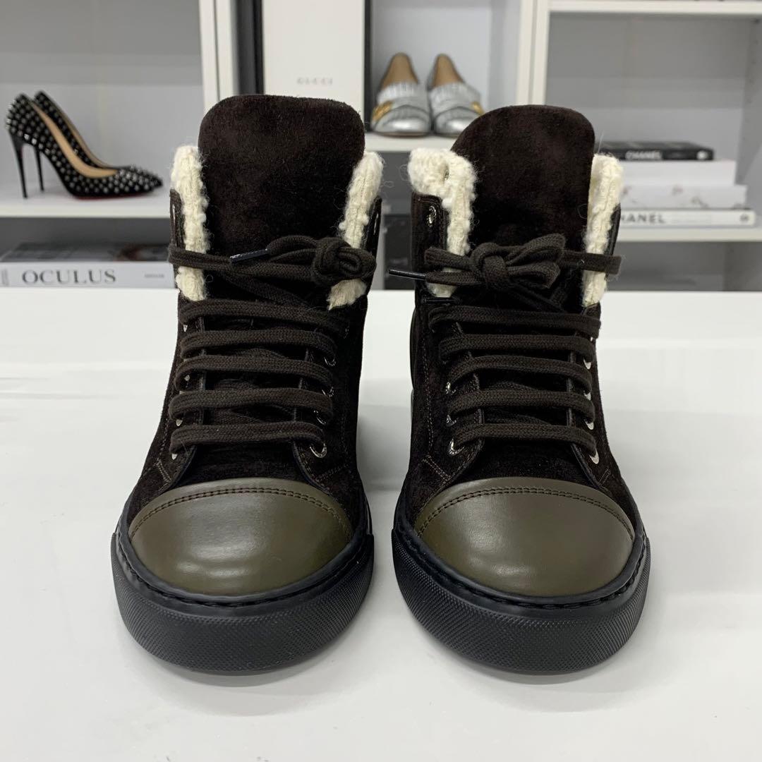 Unused Chanel Suede Leather Tweed Coco Mark High Cut Sneakers