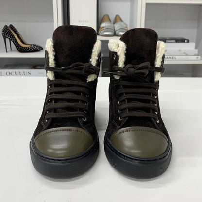 Unused Chanel Suede Leather Tweed Coco Mark High Cut Sneakers