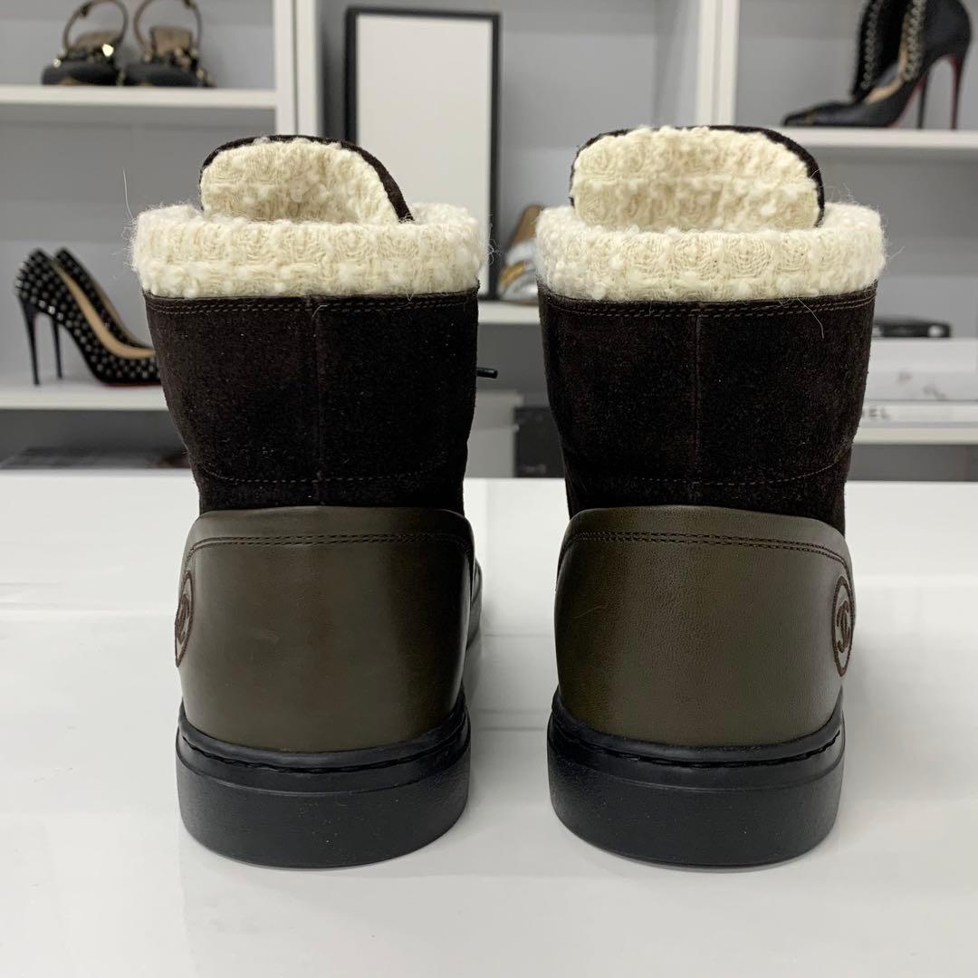 Unused Chanel Suede Leather Tweed Coco Mark High Cut Sneakers