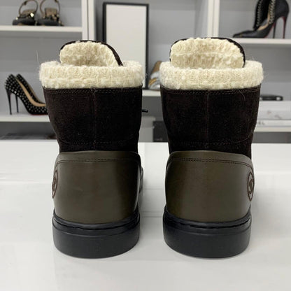 Unused Chanel Suede Leather Tweed Coco Mark High Cut Sneakers